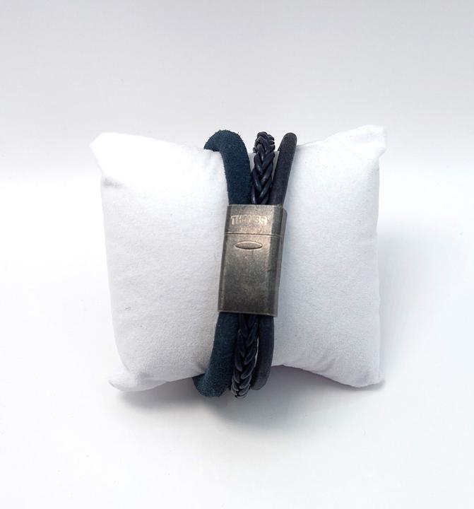 Produktbild Thomss Lederarmband No.17 Unisex Leder Blau & Edelstahlverschluss Matt Umfang 22.5cm (22.50 cm, Edelstahl, 100% Leder)