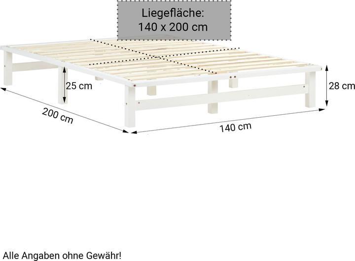 Produktbild Jamb Palettenbett Holzbett 140x200cm Massivholz Weiss (140 x 200 cm)