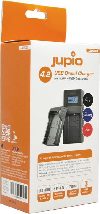 Image du produit Jupio Chargeur universel 3.6V-4.2V JVC, Samsung & Sony (Chargeur de batterie d'appareil photo)