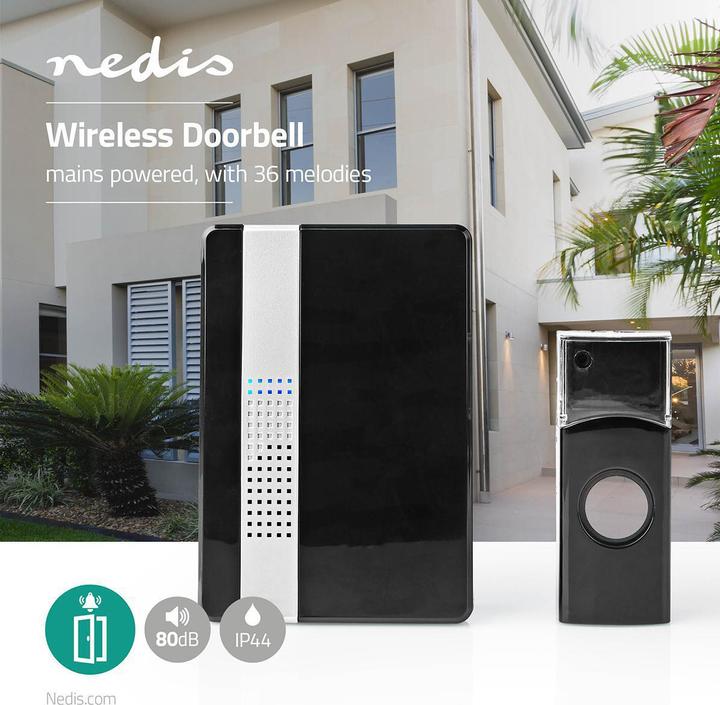 Actual product image Nedis Wireless doorbell set Mains power supply 220-240 V AC 50 Hz 1x CR2032 Volume: 80 dB S (Funk)