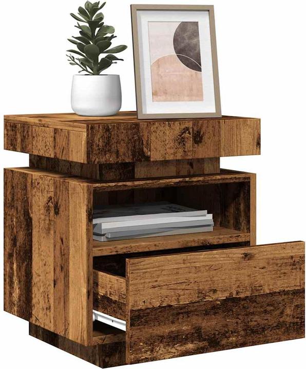 Produktbild VidaXL Nachttisch mit LED-Leuchten Altholz-Optik 40x39x48,5 cm