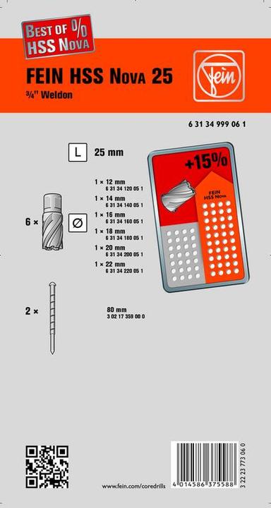 Energie-Label Fein Kernbohrer-Set 63134999061 1 S (12-22 mm)
