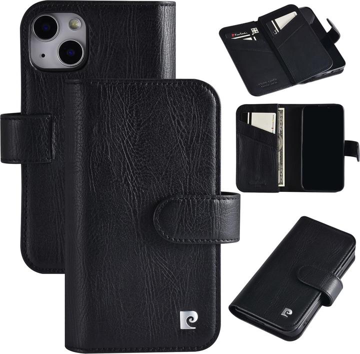 Actual product image Pierre Cardin Case iPhone 13 Mini - Genuine leather book case black & 6 card slots (Apple iPhone 13 mini)