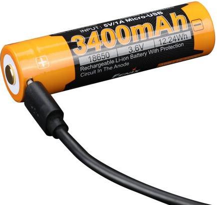 Fenix ARB-L18-3400U 18650 Li-Ion Akku geschützt 3400mAh, mit USB Ladefunktion, 70x18,6mm