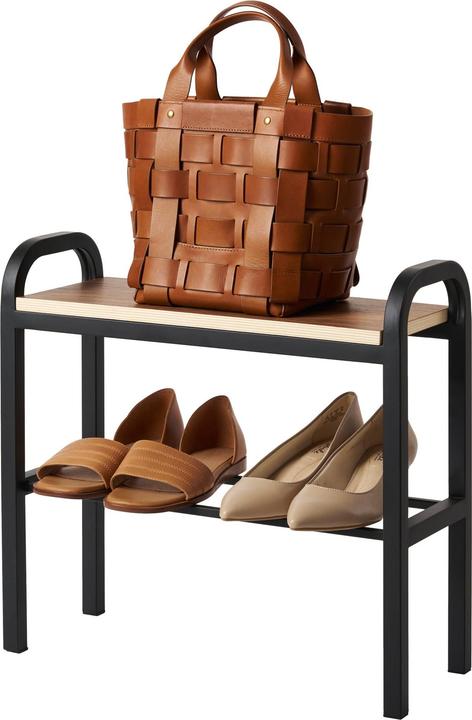 Actual product image Yamazaki shoe rack with wooden board - Tower - Black (4788)