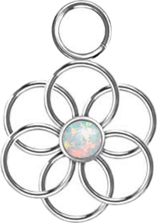 Image du produit Star Piercing Anhänger silber Opal weiss Blume des Lebens (sans laiton, Acier chirurgical 316L)