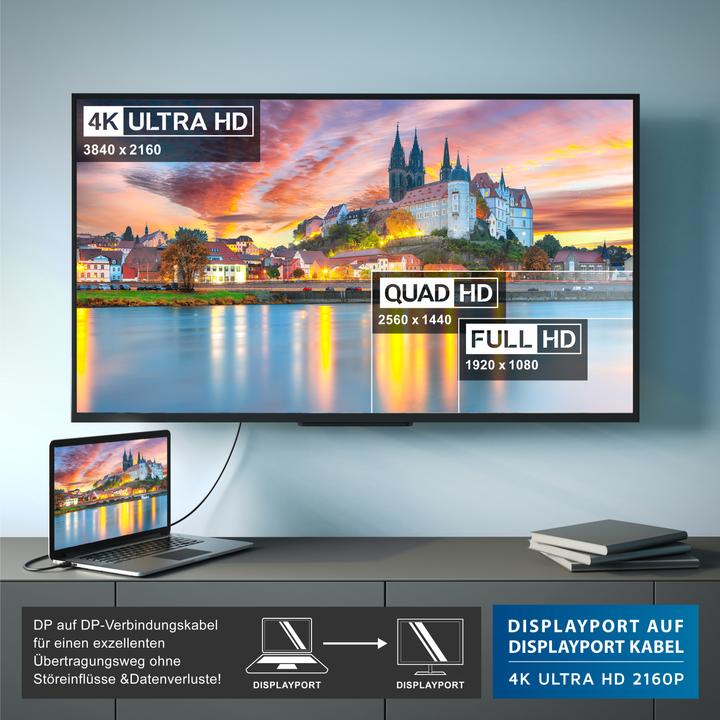 Produktbild CSL DisplayPort Kabel 4k 60Hz Ultra HD - DisplayPort 1.2 zu DP 4K 1.2 inkl. Audio-Übertragung (5 m, DisplayPort)