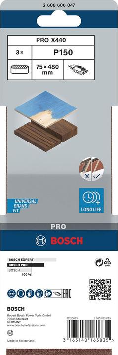 Immagine prodotto Bosch Professional Zubehör Nastro abrasivo PRO X440, 75 x 480 mm, G150 (150)