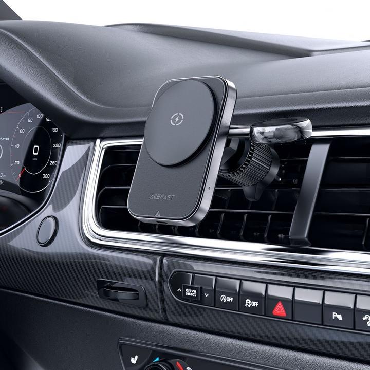 Actual product image Acefast D18 car holder with MagSafe / Qi inductive charger + USB-A USB-C cable - black