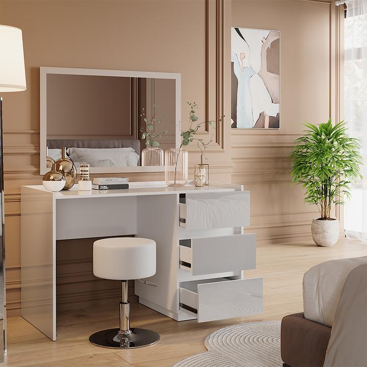 Produktbild Vicco Schminktisch Marla, Weiss Hochglanz, 120 cm mit Hocker (120 x 60 x 79 cm)
