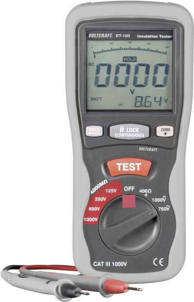 Actual product image Voltcraft ET-100 Insulation tester, insulation measuring device 125/250/500/1000 V CAT III 600 V