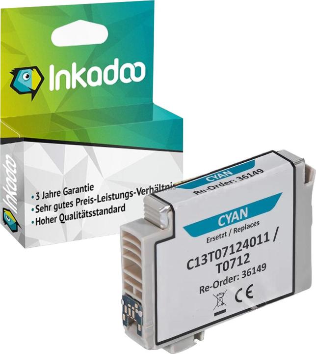 Produktbild Inkadoo Druckerpatronen kompatibel zu Epson C13T07124011 / T0712 Tintenpatrone, cyan Cyan (C)