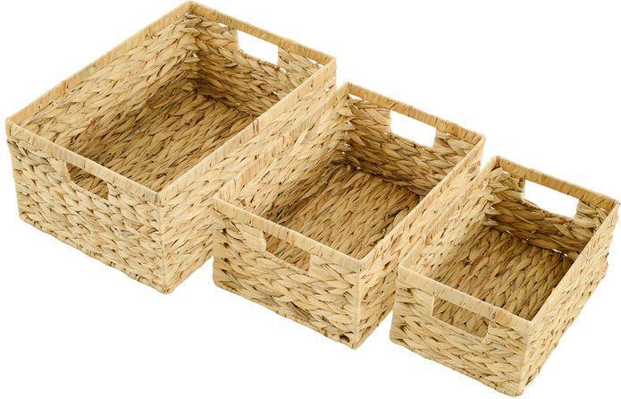 Image du produit Swisshandel24 3er-Set Aufbewahrungskorb, geflochtener Körbe aus Wasserhyazinthe Naturholz (3 x)