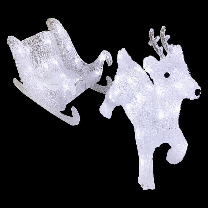 Produktbild Inda-Exclusiv Acryl Rentier Schlitten 80 LED Weihnachtsbeleuchtung Aussenbeleuchtung