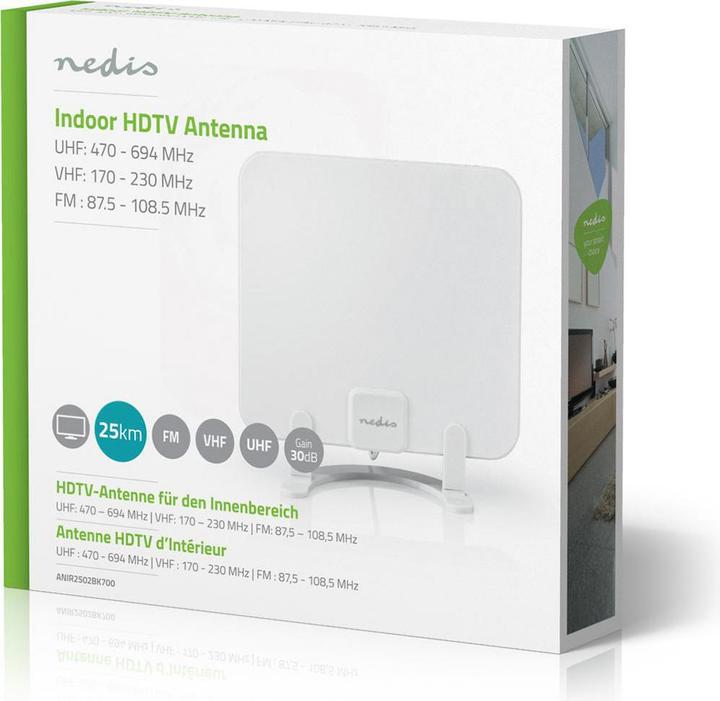 Image du produit Nedis Antenne intérieure FM/UHF/VHF active Portée de réception : 0-25 km LTE700 Gain dBi (avec câble (Antenne d'intérieur, 30 dB, UKW / MW / LW, DVB-T / -T2)