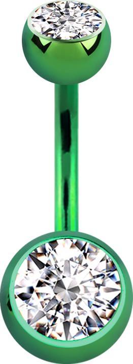 Produktbild Star Piercing Banane grün mit zwei Kugeln Kristall silber (Titan G23, ohne Messing)