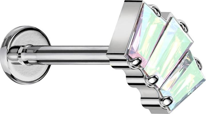 Produktbild Star Piercing Micro Threadless Labret silber drei Baquette Kristalle multicolor (Titan G23, ohne Messing)