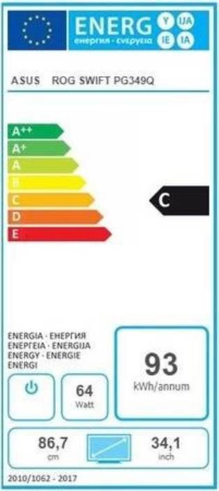 Energy Label ASUS ROG Swift PG349Q (3440 x 1440 pixels, 34.14")