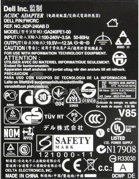 Actual product image Dell Laptop power supply 240 W 5 mm 12.3 A 19.5 V (PA-9E) (240 W)