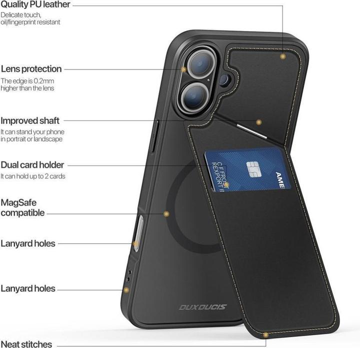 Immagine prodotto Dux Ducis Custodia per iPhone 16 Plus con slot per schede - Nero (Apple iPhone 16 Plus)