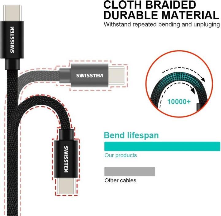 Immagine prodotto Swissten Cavo dati tessile USB / USB-C 1,2 M (1.20 m, USB 3.2 Gen 1)