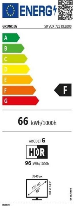 Energy Label Grundig GRU 50VUX722 sw LED TV UHD Multituner 1300VPI PVR HDR Smart (50", LED, 4K)