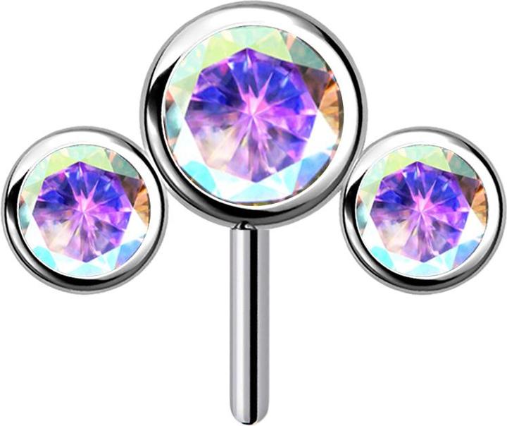 Star Piercing Threadless silber front drei Kristalle multicolor (Titan G23, ohne Messing)