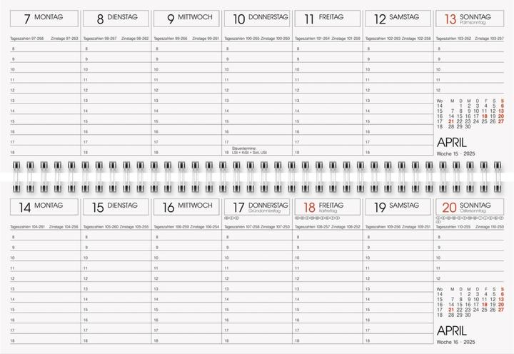 Nutritional values and ingredients Rido Landscape calendar semana 29,7x10,5cm 1 week/page cardboard cover blue 2025 (German)