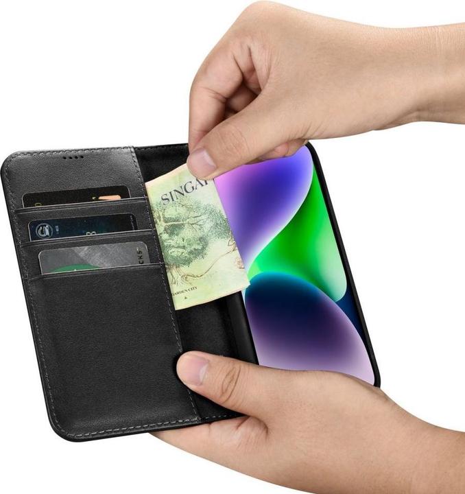 Actual product image iCarer wallet case 2 in1 case iPhone 14 leather flip cover antiRFID black (WMI14220725-BK) (Apple iPhone 14)