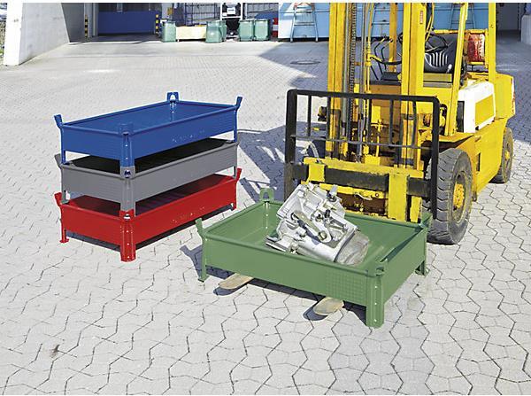 Produktbild Heson-Werk Stapelbehälter aus Stahlblech, niedrige Bauform, Wände geschlossen