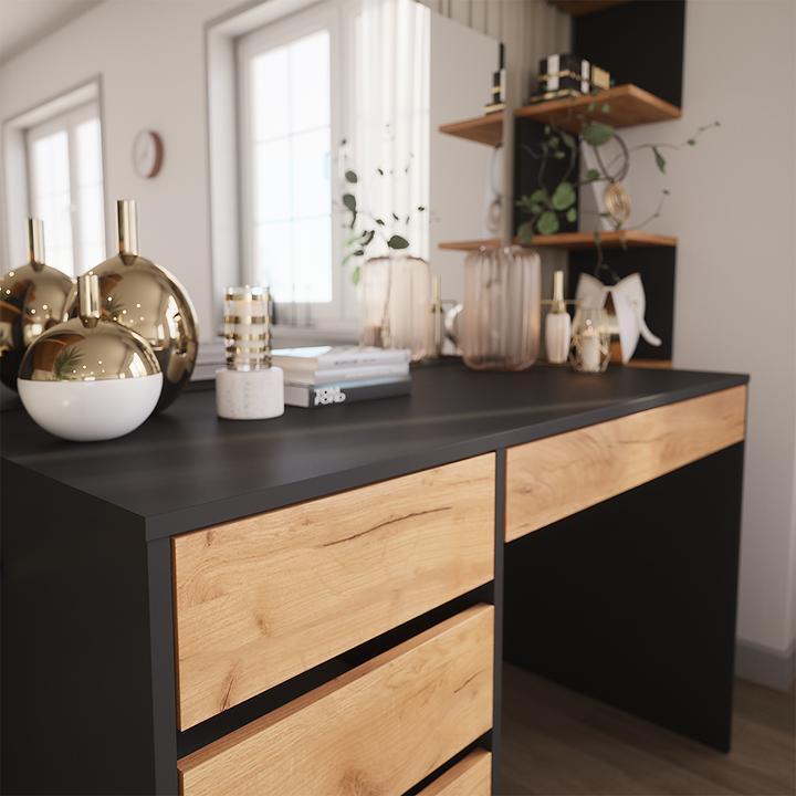 Image du produit Vicco Coiffeuse Sherry, Anthracite/chêne doré, 120 x 75 cm avec miroir LED et tabouret (120 x 75 x 55 cm)