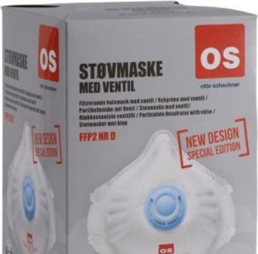 Produktbild Otto Schachner Støvmaske FFP2V m/ventil - Klasse FFP2 NR D - V, med udåndingsventil - pakke a 12stk