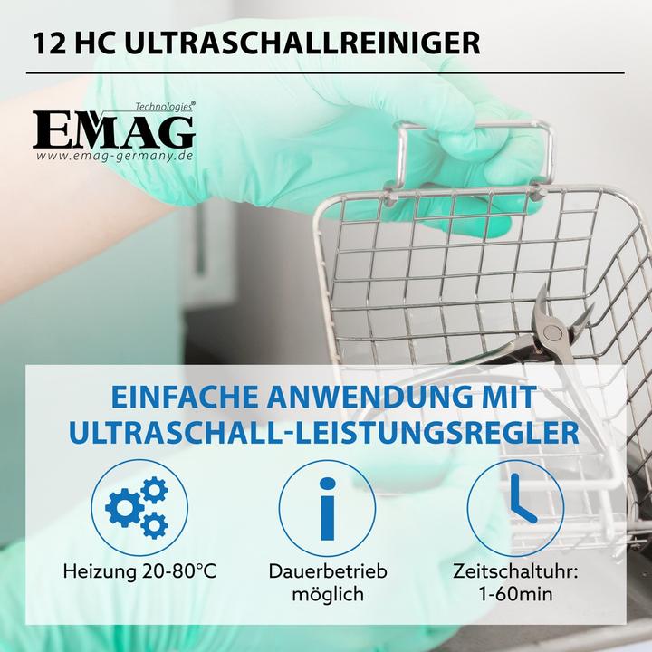 Actual product image Emag Ultrasonic cleaner Emmi-12 HC-Plus (45 kHz, 1200 ml)