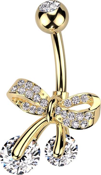 Star Piercing Banane vergoldet mit Kugel vergoldet Kristall silber und Masche Kristalle silber (Chirurgenstahl 316L, Messing)