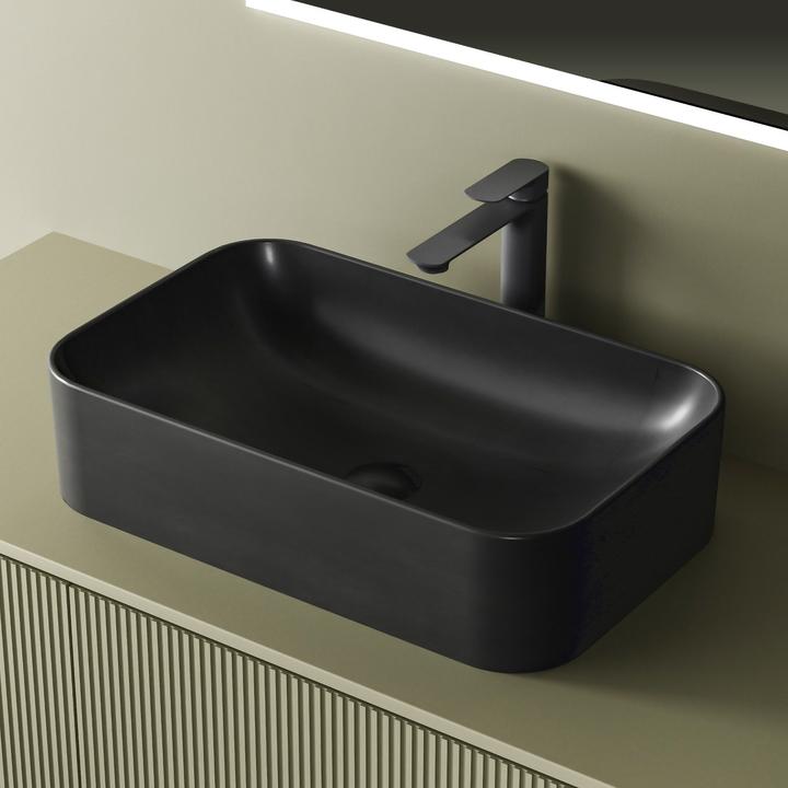Produktbild Emke Design Waschbecken Aufsatzwaschbecken Grau Matt Hochwertiges Keramik Waschbecken Bad Einfach zu Rein (380 mm, 610 mm)