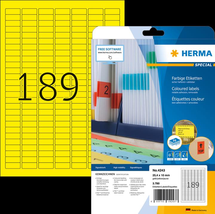 Produktbild HERMA Farbige Etiketten A4 ablösbar