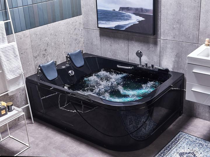 Image du produit Beliani Baignoire à hydromassage noire modèle d'angle avec LED 170 x 119 cm droite BAYAMO (318 l, 112 cm, 81 cm)