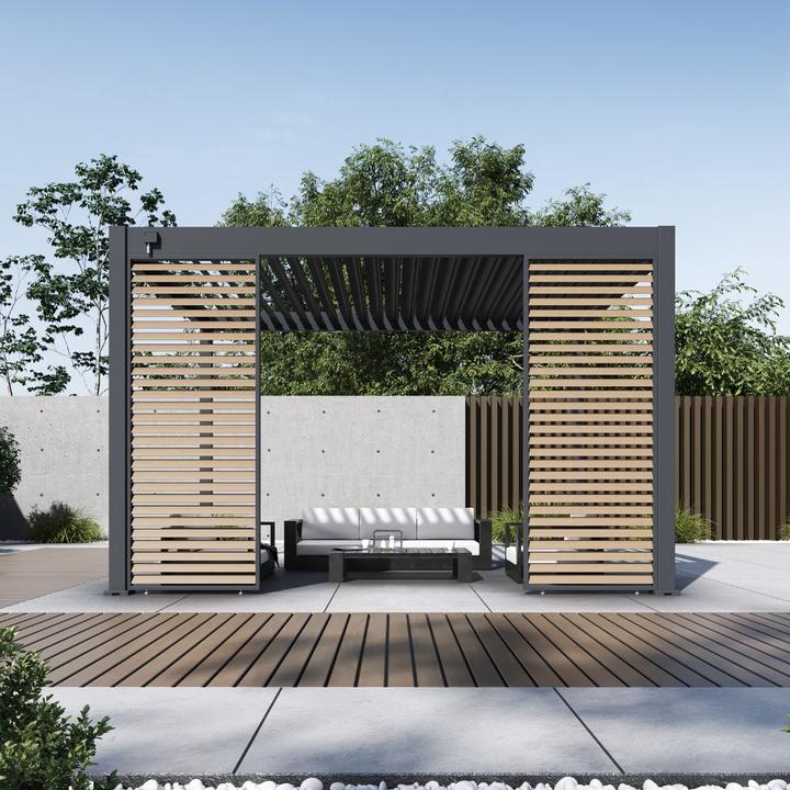 Image du produit Weide Paroi à lamelles imitation bois pour pergola, anthracite (6 cm, 123 cm)