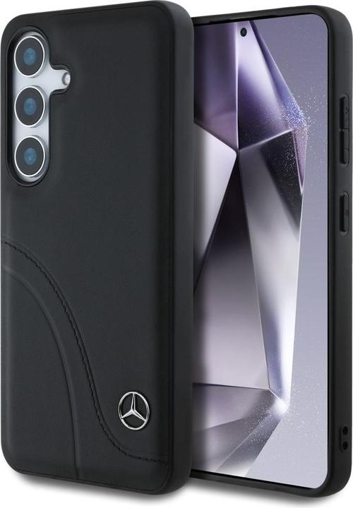 Mercedes Leather Curved Stitches Case for Samsung Galaxy S25 - Black (Samsung Galaxy S25)