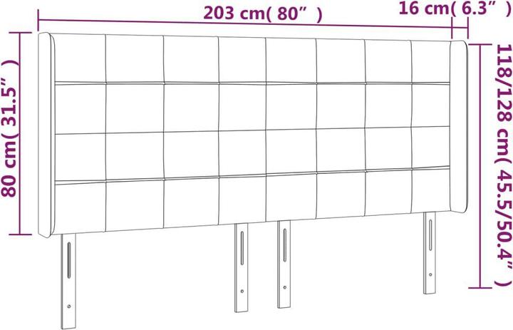 Image du produit VidaXL Kopfteil mit Ohren Dunkelgrau 203x16x118/128 cm Samt,Farbe (203 x 16 x 128 cm)
