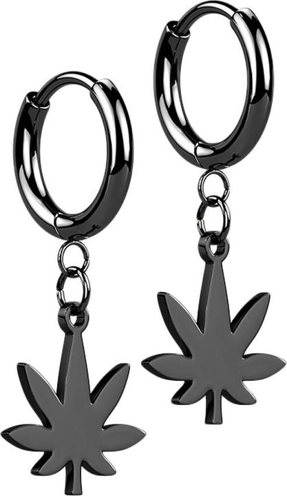 Produktbild Star Piercing Ohrring schwarz Anhänger Hanfblatt (ohne Messing, Chirurgenstahl 316L)