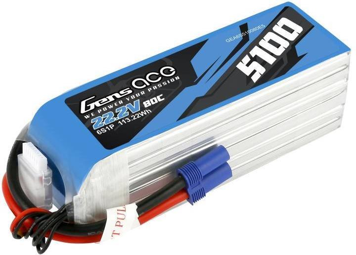 Actual product image Gens Ace Lipo Pack 5100mAh 22.2V 80C 6S1P(EC5) (22.20 V, 5100 mAh)
