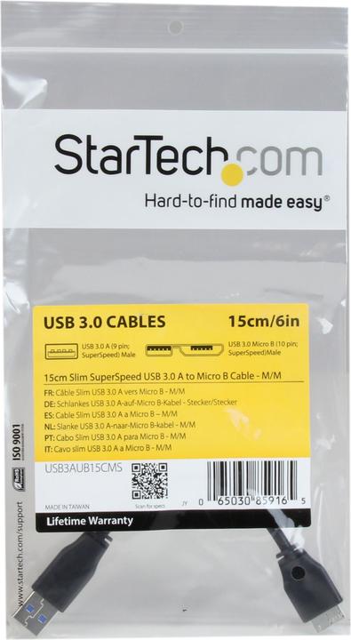 Immagine prodotto StarTech 15cm Slim SuperSpeed USB 3.0 A to Micro B Cable - St/St - Cavo di collegamento USB 3.0 - Nero (0.15 m, USB 3.2 Gen 1)