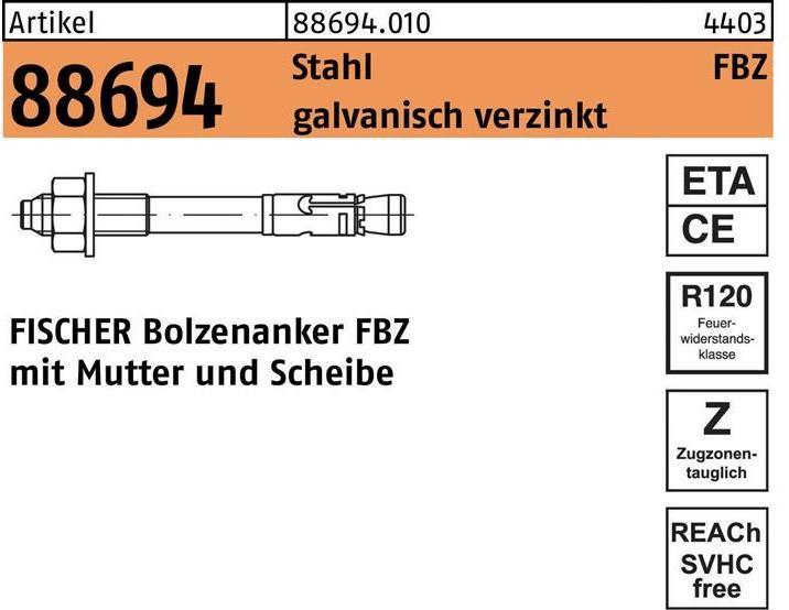 Immagine prodotto Fischer Bullone di ancoraggio R 88561 FAZ II 12/ 20K Acciaio elettrogalvanizzato elettrogalvanizzato (25 pz.)
