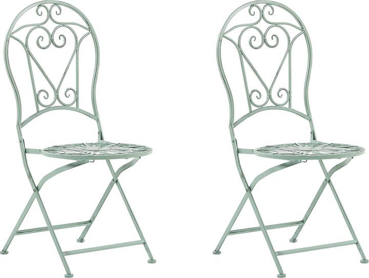 Actual product image Beliani Balcony Set green metal 2 chairs folding table TRENTO (70 cm)