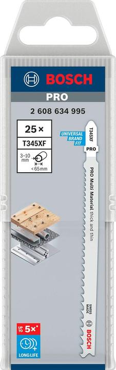 Produktbild Bosch Professional Zubehör PRO Multi Material thick and thin T345XF Stichsägeblatt, 132 mm, 25-tlg.