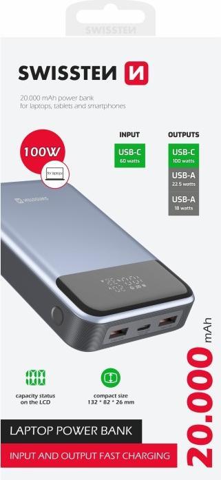 Immagine prodotto Swissten POWER BANK 20000 mAh 100W PRO NOTEBOOKY (20000 mAh, 100 W, 100 Wh)