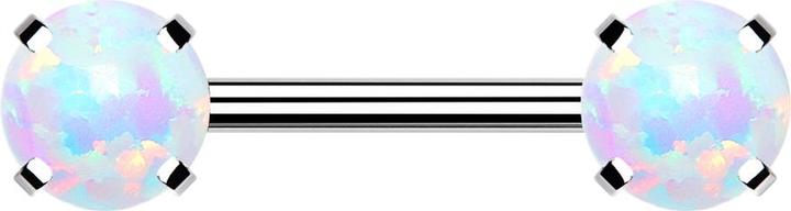 Produktbild Star Piercing Threadless Barbell silber front mit Opal weiss gefasst (ohne Messing, Chirurgenstahl 316L)