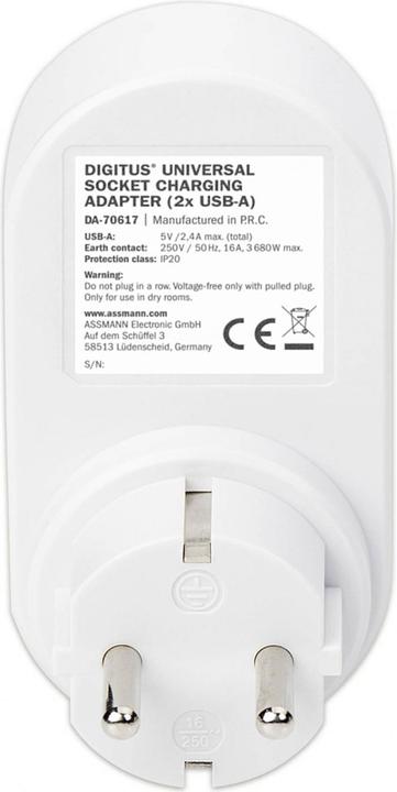 Actual product image Digitus Universal socket adapter 2 x USB-A (2 x, 2-pole)