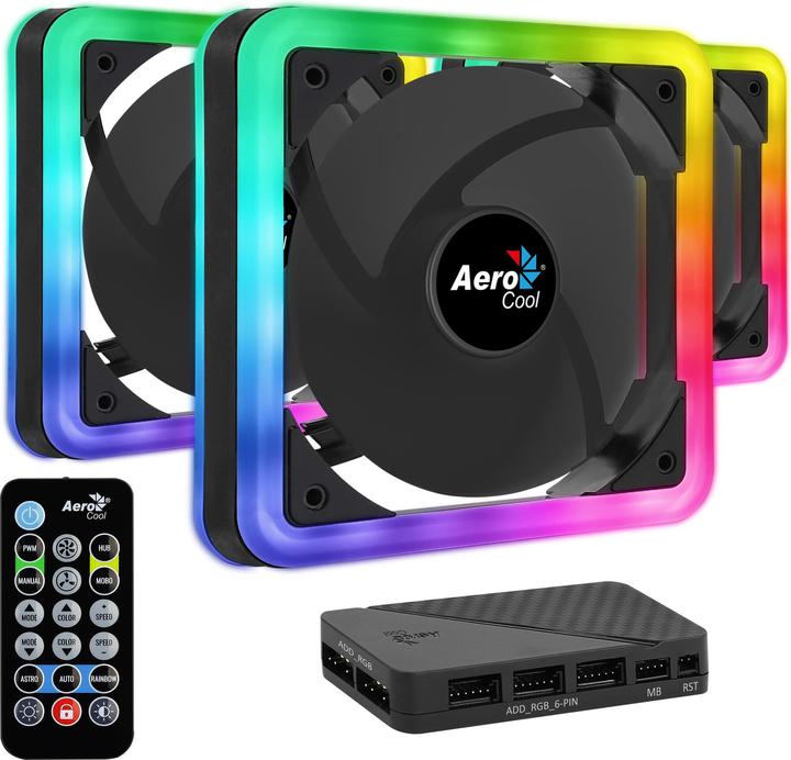 Actual product image AeroCool Edge 14 Pro fan, RGB, 3-pack incl. controller (140 mm, 3 x)